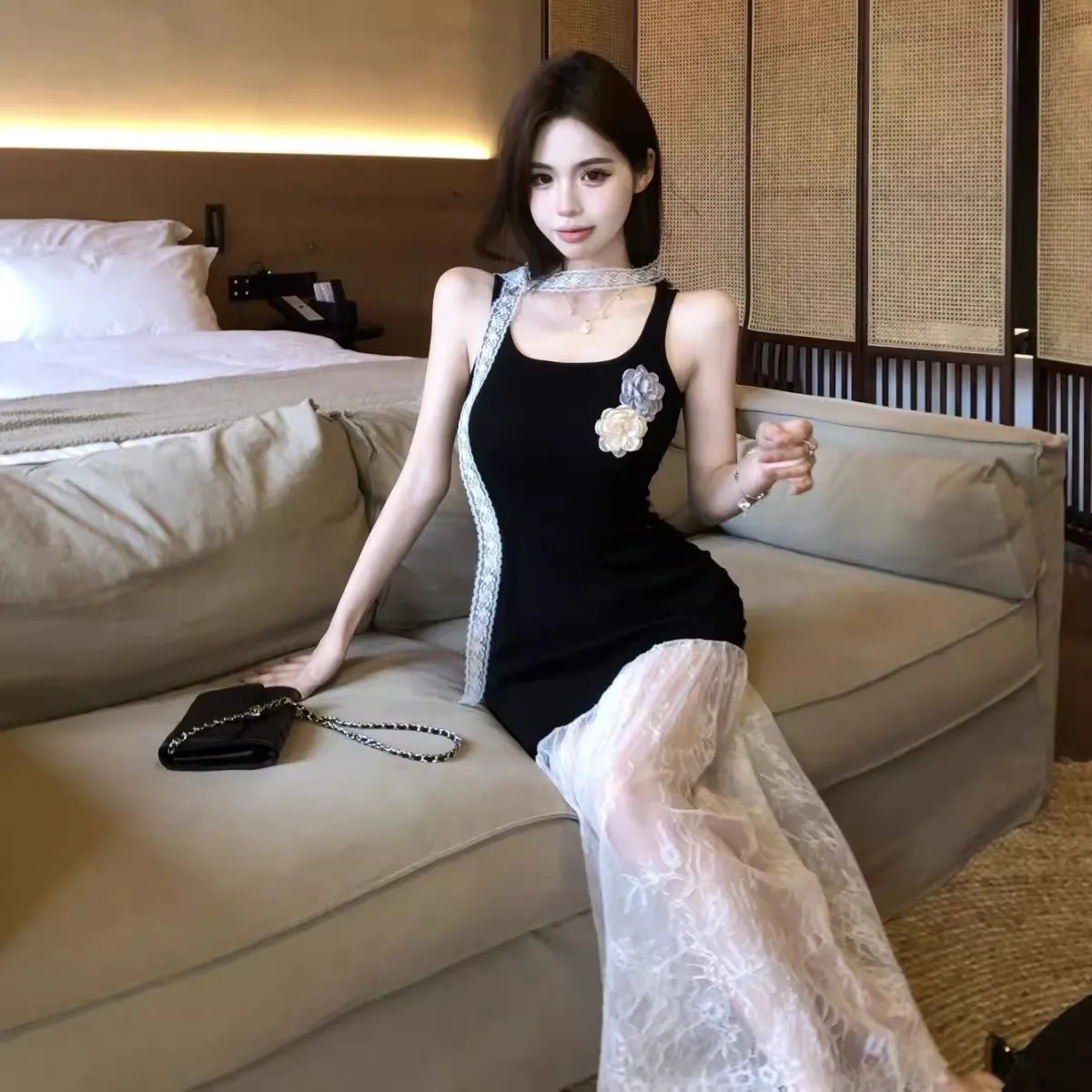 Abiti senza maniche da donna nuova primavera chiffon applique balza pieghe svolazzanti abito da torta a strati fiori volant petalo innamorato