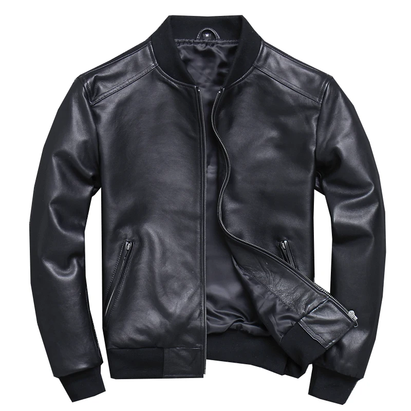 

Black Aviation Genuine Leather Bomber Jacket Men Pilot Sheepskin Real Leather Jacket coat short Slim business jacket leather