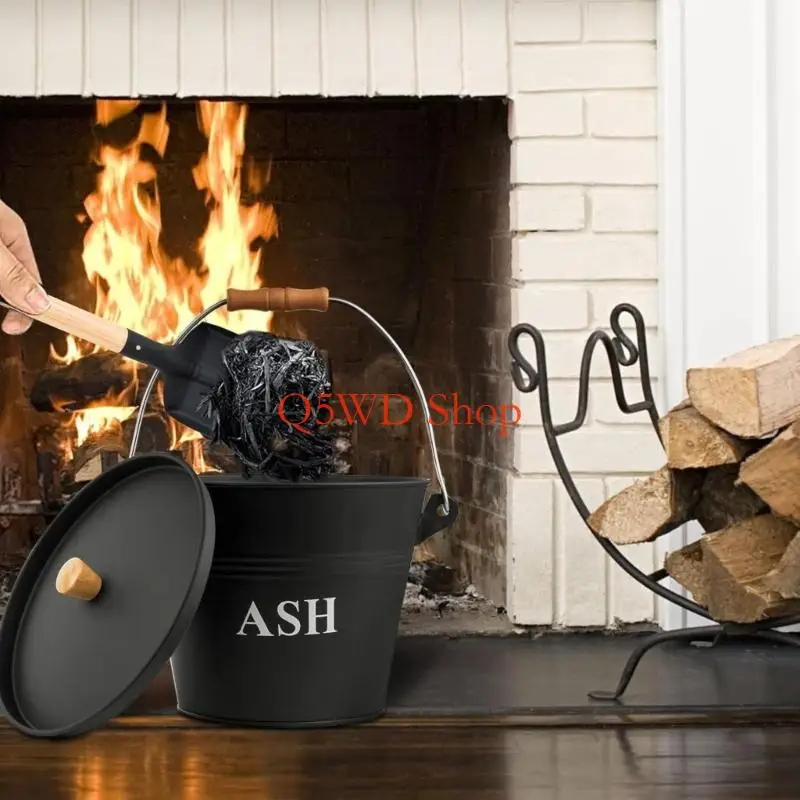 Q5WD 1.6 Gallon Fireplaces Ashes Storage Bucket with Handle Fireplaces Sweeping Tool Set for Indoor Outdoor Maintenance