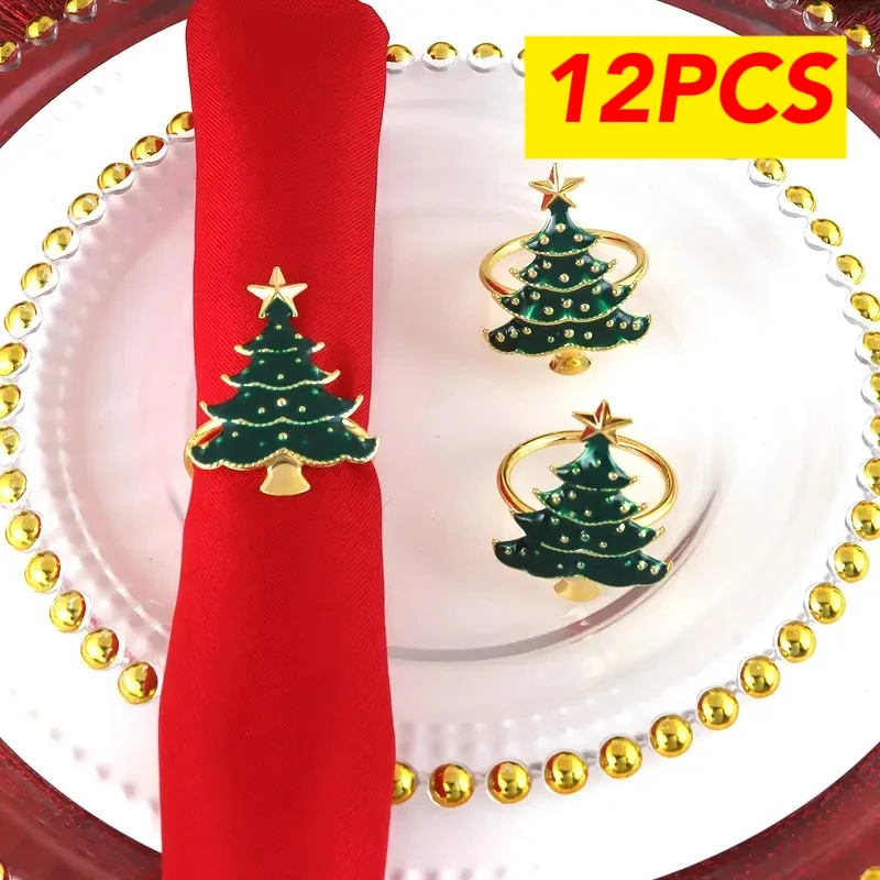 Party Supplies Metal Green Tree Napkin Buckle Circle Portable Christmas Tree Napkin Ring Creative Personalized Tissue Ring Home