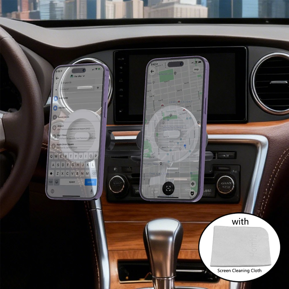 

Универсальный автомобильный держатель для телефона, слот для компакт-дисков с двумя телефонами, магнитное крепление 360° ° Простая установка Прочный дизайн с тканью для чистки экрана