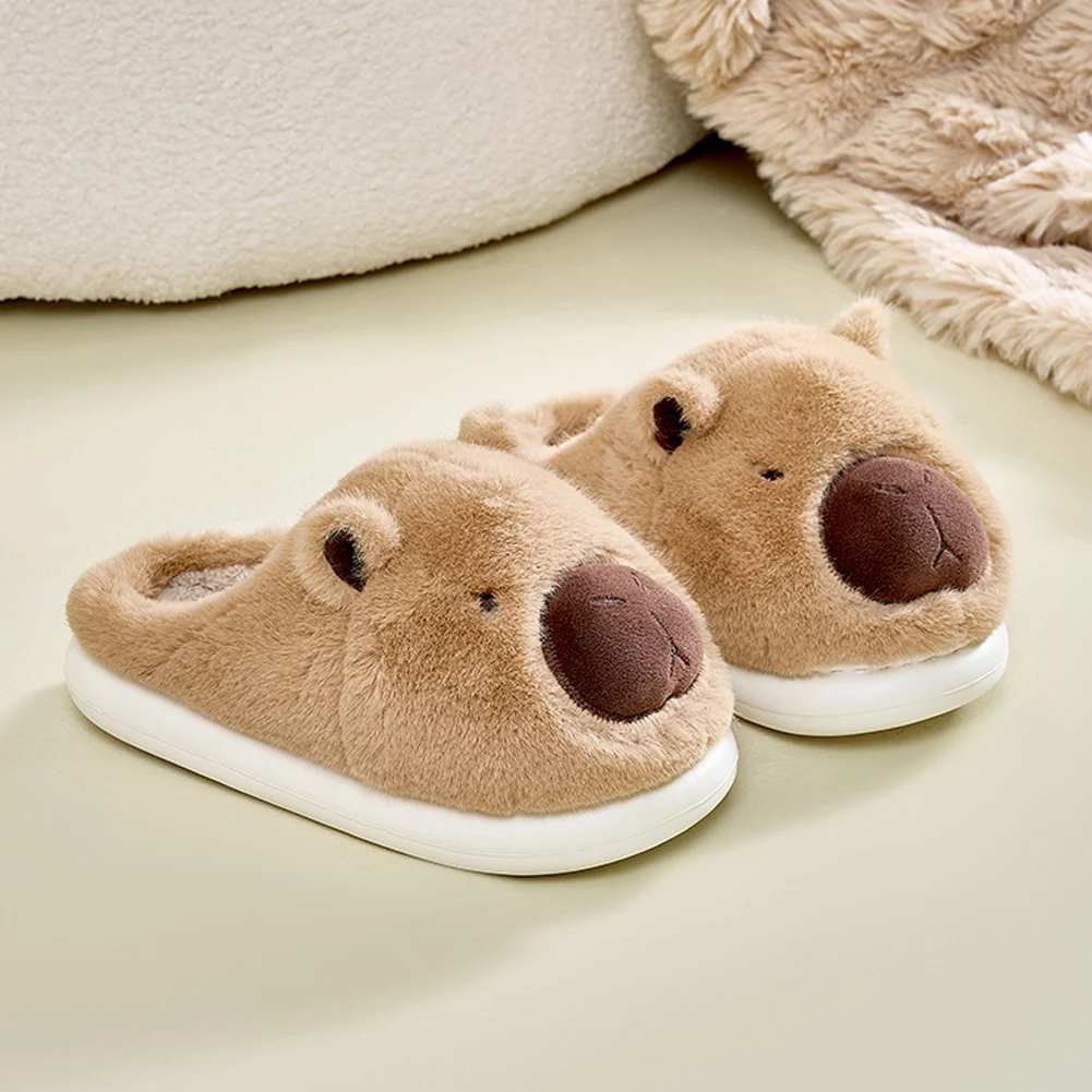 Plüsch-Capybara-Hausschuhe, geschlossene Zehen-Hausschuhe, niedliche Slip-on-Hausschuhe, bequeme pelzige Wanderschuhe, rutschfest, für Schlafzimmer im Innenbereich