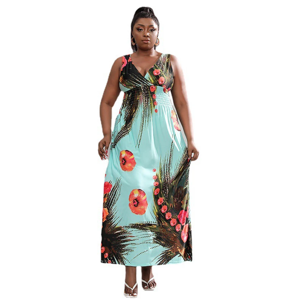 Cheap Summer Large Sizes 4xl 5xl 6xl Knit Plus Size Womens Clothing African Female Maxi Dress Long Gowns Night Home Wear Ladies