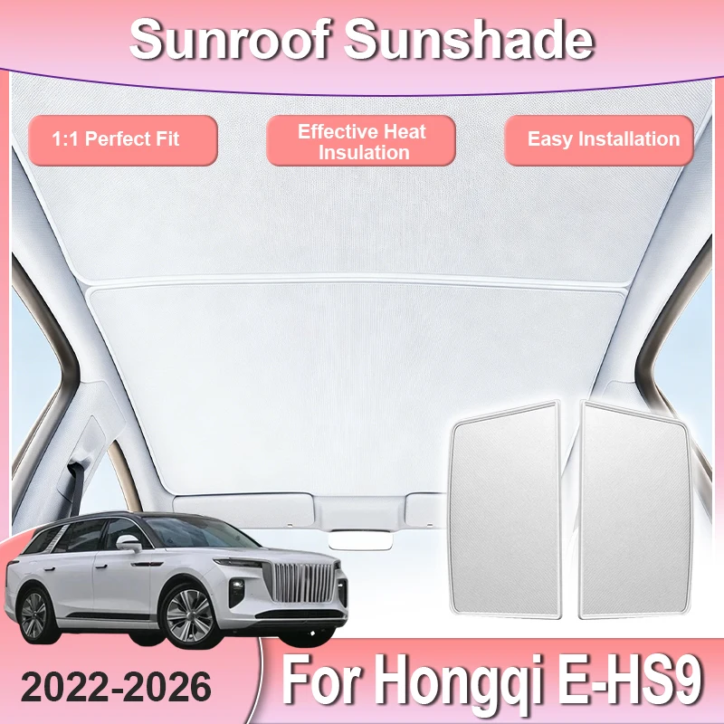 For Hongqi E HS9 Accessories 2020~2026 Electrostatic Adsorption Car Sunroof Sunshade Static Cling Panoramic Shade Cover Curtain