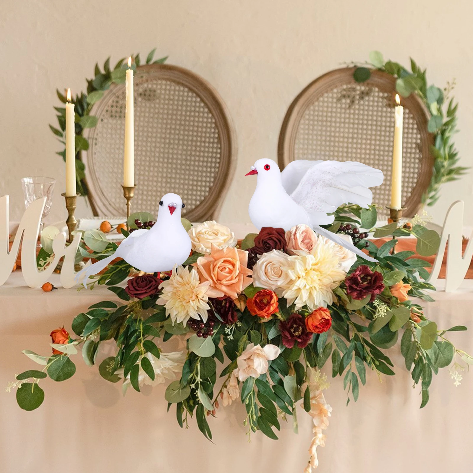 

2Pcs Artificial Pigeon Birds Peace Dove Decor for Home Wedding Decoration Props Mall Display