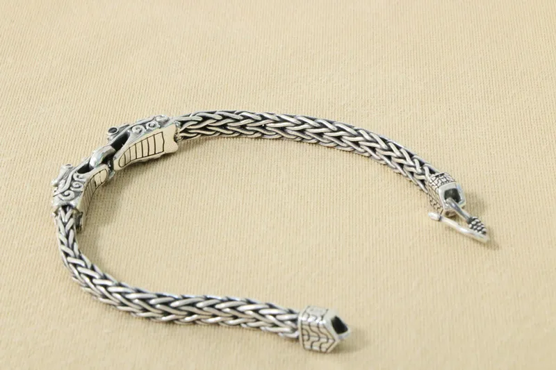 S925 Sterling Silver Vintage Thai Silver Men's Leading Bracelet China-Chic Fashion Men's Hegemonic Weaving Rough Creative Bracel