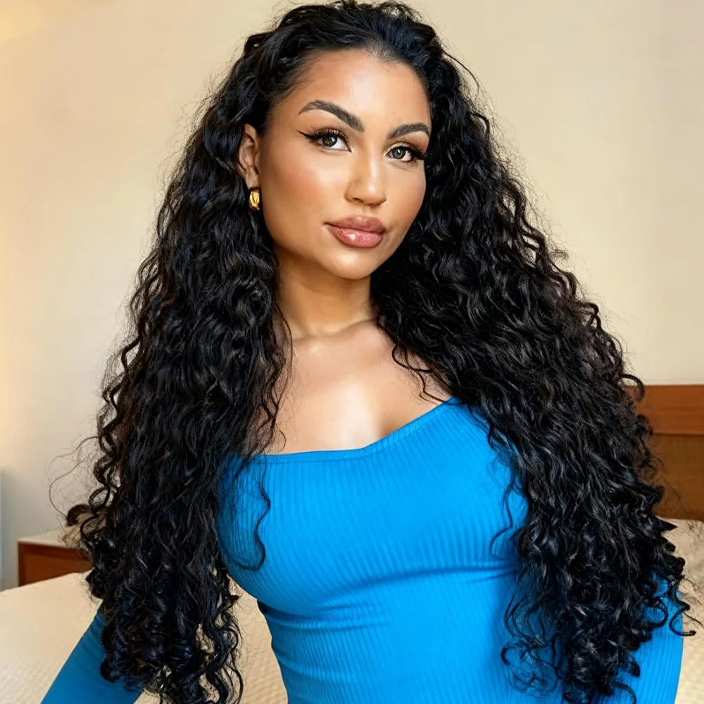 

220% Density 13x6 HD Lace Front Wig Deep Wave 360 Curly Full Lace Human Hair Brazilian Wigs 46 Inches Pre Plucked Natural Soft