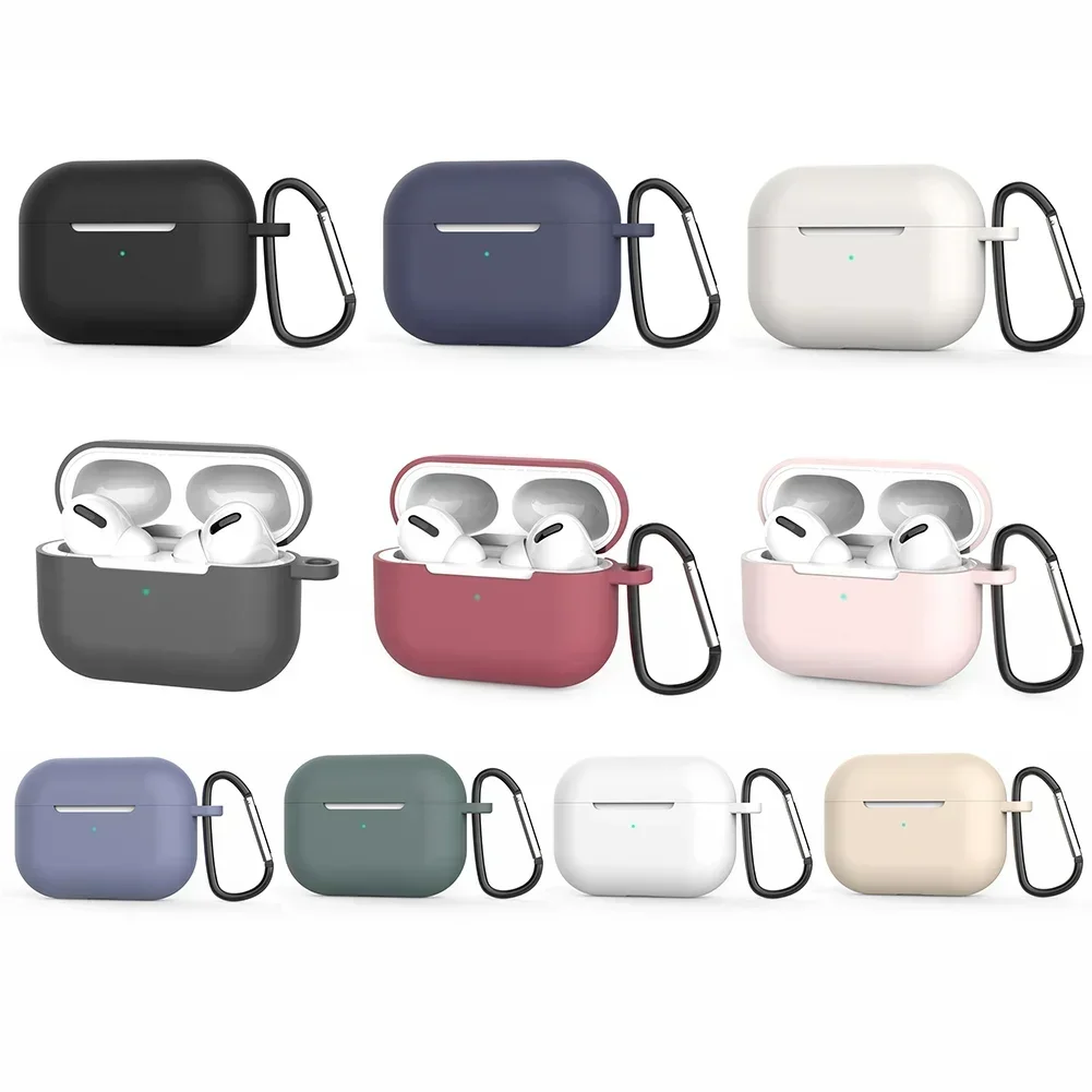 Solid Color Simple Style Silicone Protective Case Gift For Airpods 1/2/3/Pro 2 Earphone Protective Cover With A Built-in Hook