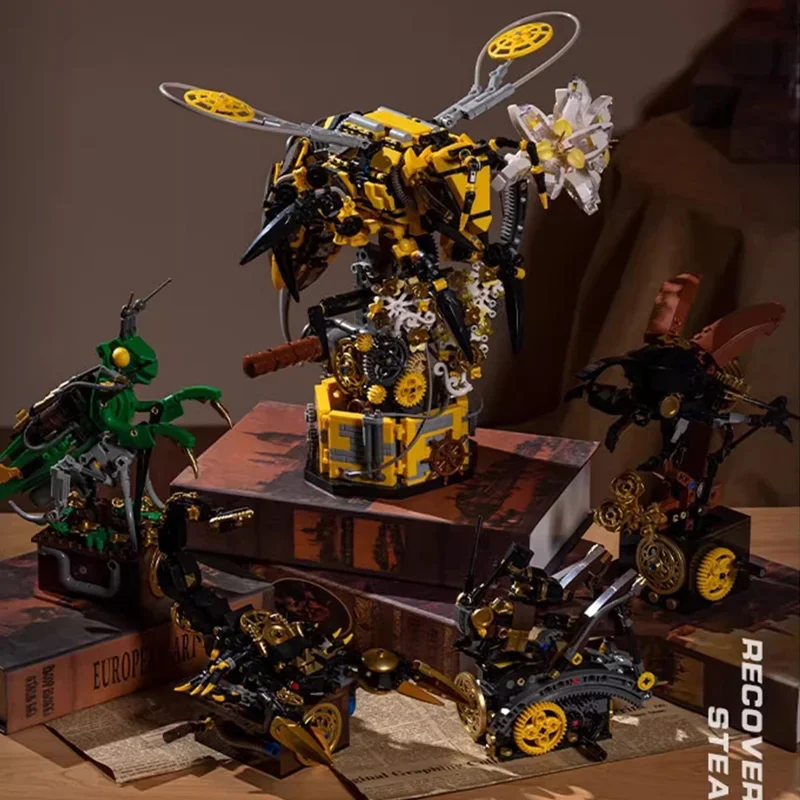 Insect mecha building blocks mantis beetle scorpion mechanical model boy assembly toy cyberpunk boy birthday gift ornaments