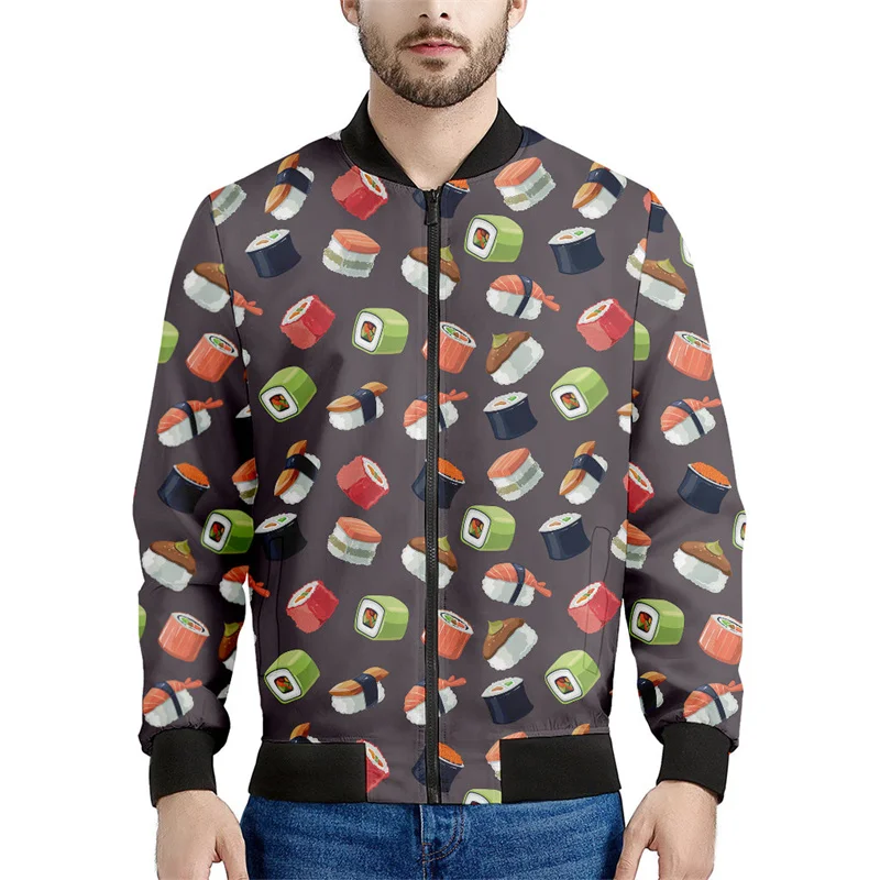 Japanese Sushi Rolls 3d Printed Bomber Jacket For Men Women Oversized Sweatshirt Tops Spring Autumn Long Sleeves Zipper Jackets