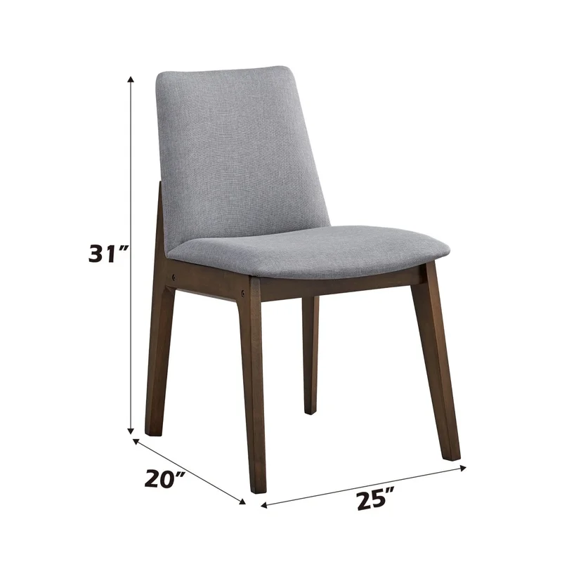 Walnut Finish Dining Chairs Set of 2, Gray Fabric Upholstered Seat and Back, Wooden Kitchen Casual Furniture view 6