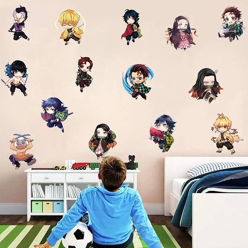 Cartoon Demon Slayer Figure Wall Stickers Children's Room Graffiti Decoration Birthday Party Background Decor Kids Holiday Gifts