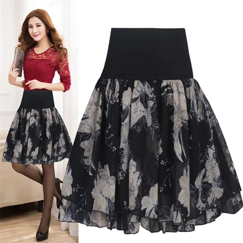 

Vintage Dance thin Fluffy Skirts 2023 New A-line Ruffled Chiffon Floral Skirt Elastic Waist Culottes BD58