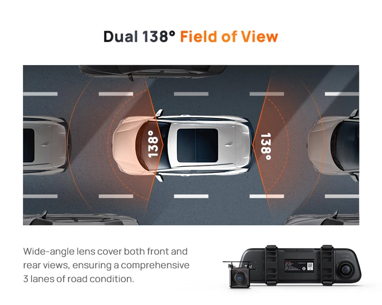 70mai Rearview Dash Cam S500 9.35'' Touch Screen 70mai S500 Car DVR 3K Super Capacitor Dual-Channel HDR Voice Control 24H Park