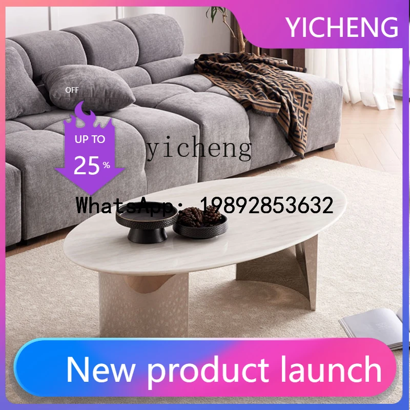 

H1 Marble Oval Coffee Table Living Room Small Apartment Modern High Sense Tea Table