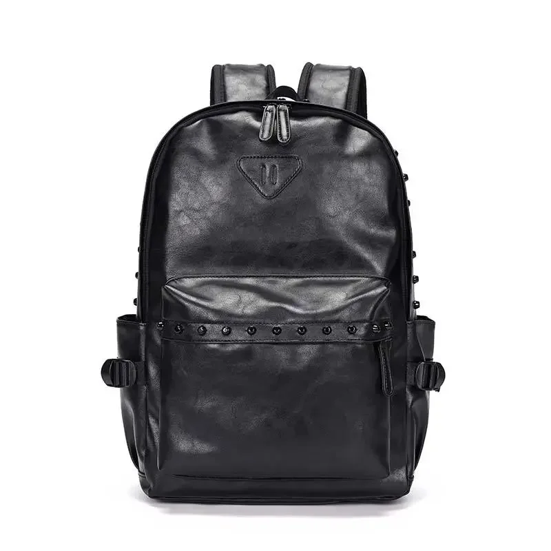 Fashion Men's Backpacks Brand Designer Rivets Backpacks Men Soft PU Leather Travel Backpacks Men Women High Capacity School Bag