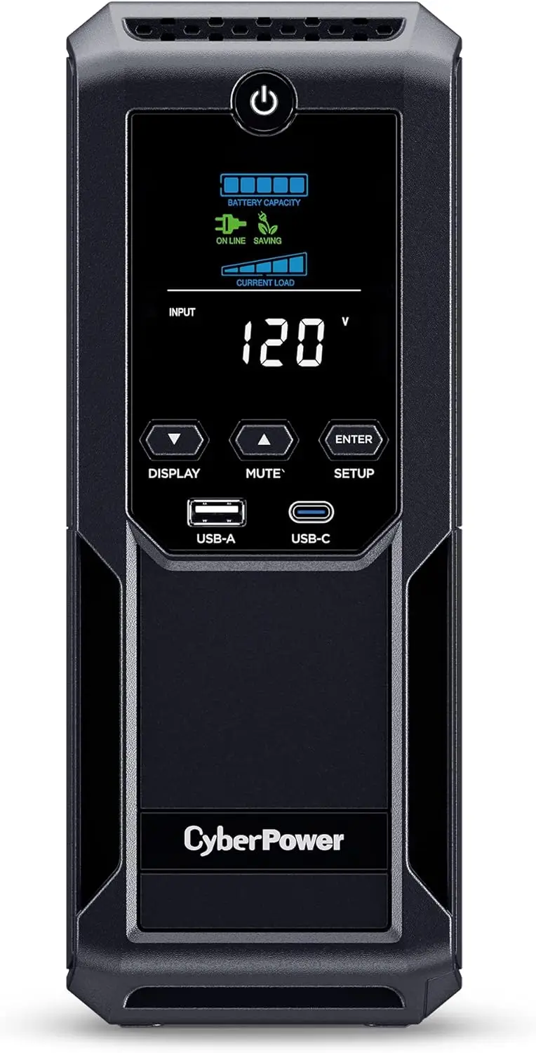 1500VA/900W, 12 Outlets, 2 USB Ports, AVR, Mini Tower, Black