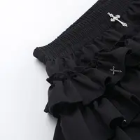 Women Skirts Tiered Ruffles Mini Skirt with Cross Charms Built-in Shorts Kawaii Sukapan Skort Gothic Punk Coquette Y2K E-girl - Image 3