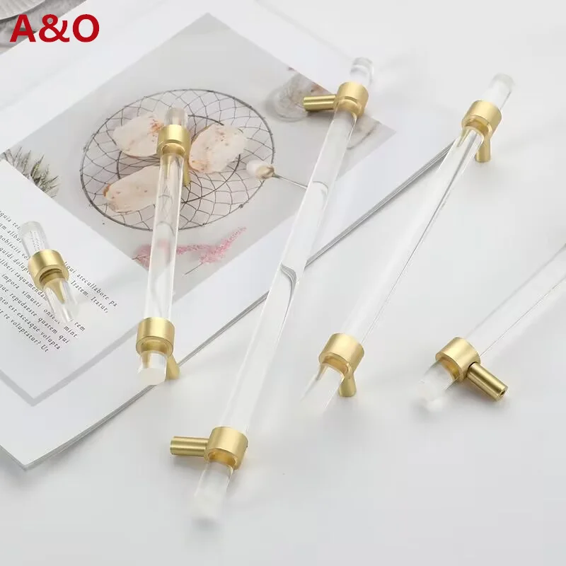 Handles Drawer Cabinet Furniture Kitchen Handles for Cabinet Knob Door Drawer Furniture Kitchen Golden Transparent Crystal Wood