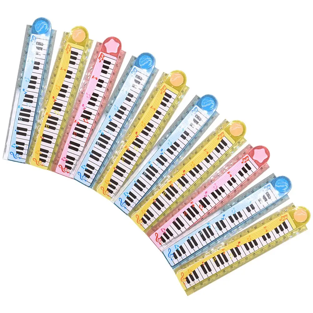 10 Pcs Piano Ruler 30cm Kids Daily Use Straight Reusable Portable Foldable Cartoon School Office Home Writing Accessories