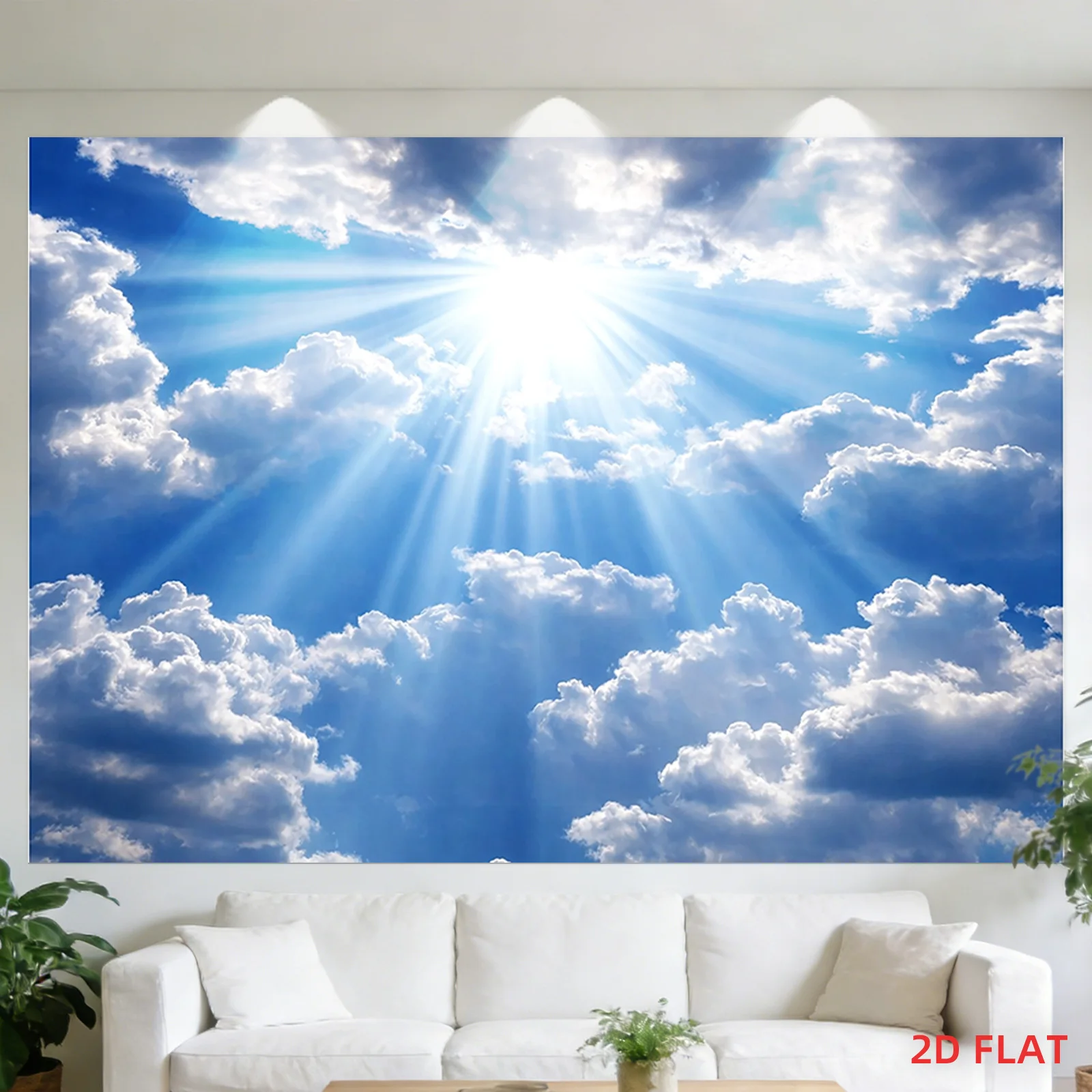 Majestic Blue Sky Cloud Tapestry Sun Rays Wall Hanging Art Decor Modern Cosmic Nature Decor Canvas Print for Bedroom Living Room