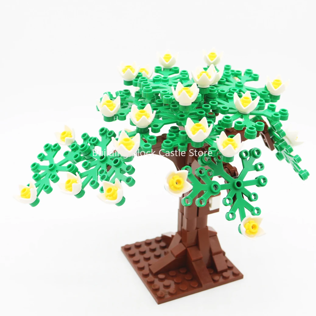 MOC Small Particle Building Blocks Plant Frangipani Begonia Flower Tree Assembly Toy Model Desktop Ornament Street Scene.