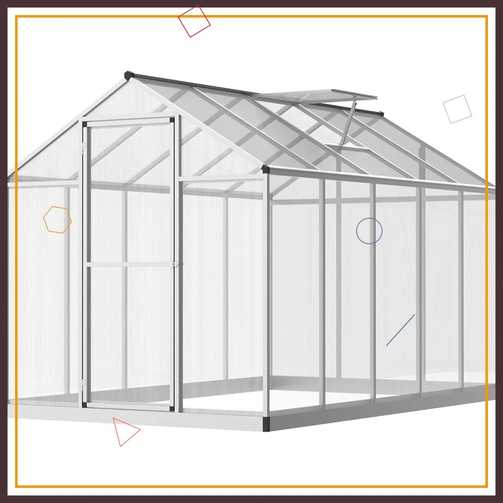 

Теплица из поликарбоната длиной 10x6 футов с регулируемым вентиляционным отверстием на крыше и дождевой желобом, защита растений в саду на открытом воздухе