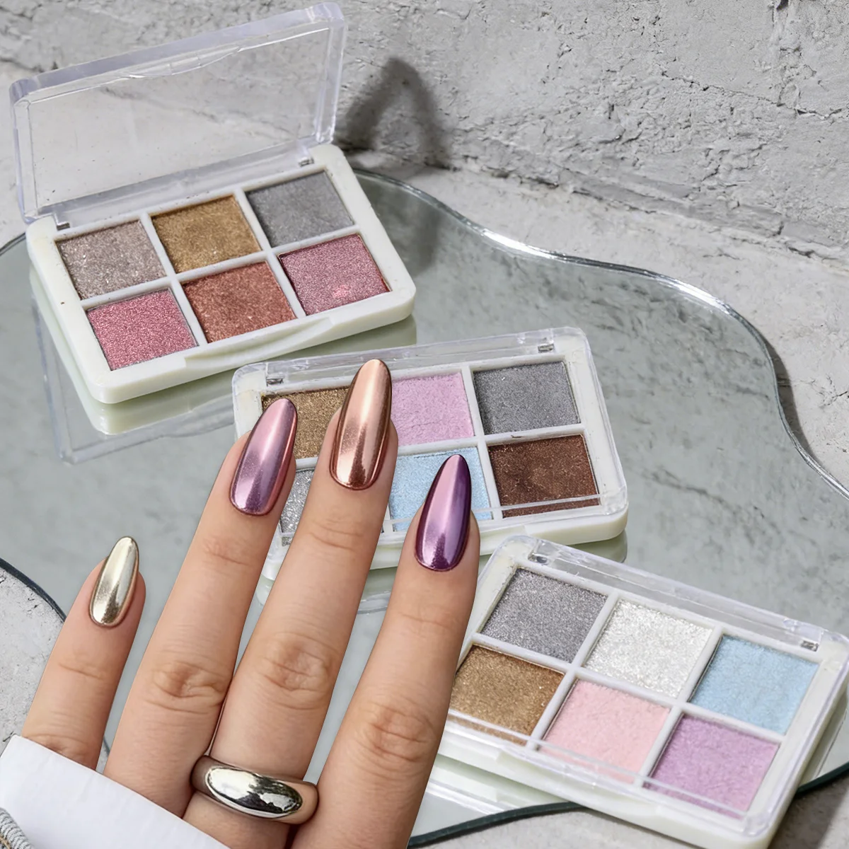 6色 マジックミラー ソリッドネイルパウダー 顔料 メタリックゴールド シルバー ラビングダスト マーメイド オーロラ エレガント フラッシュ マニキュア グリッター