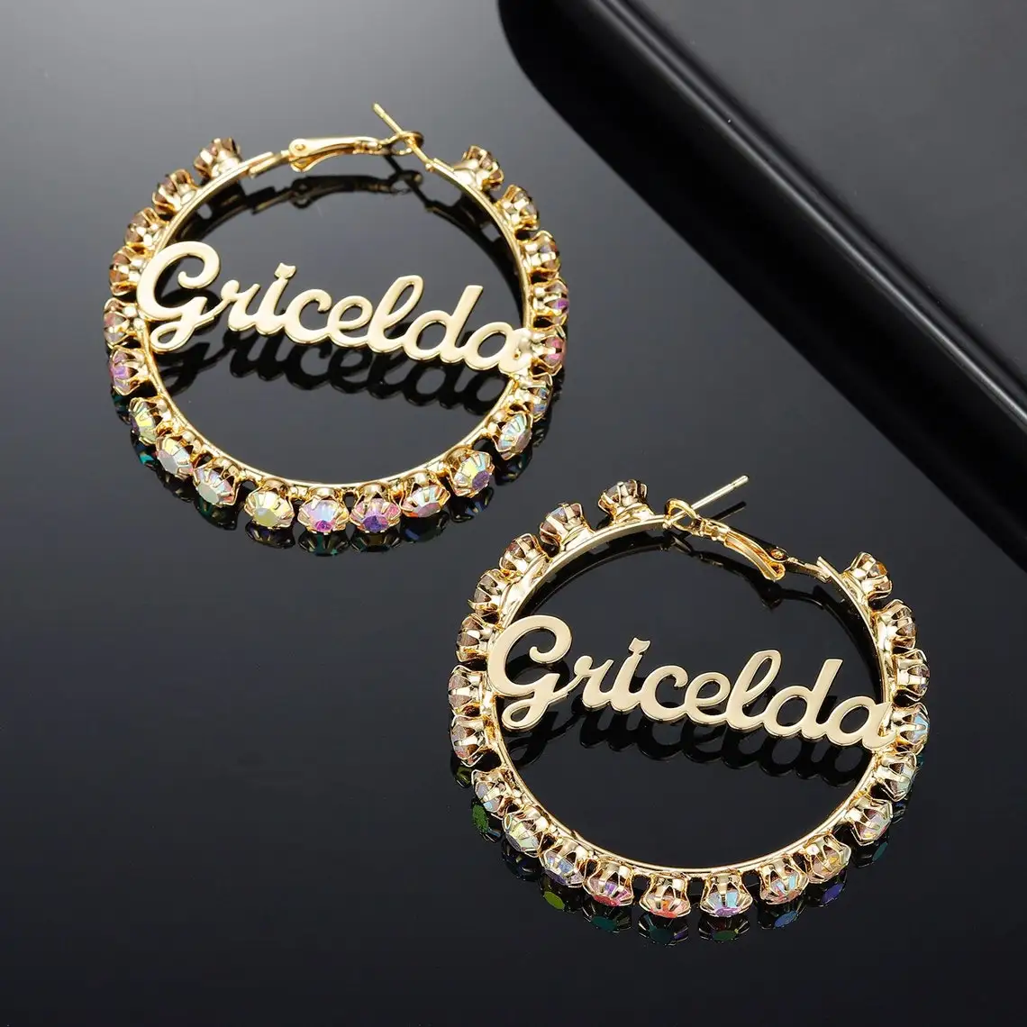 

2022 Personalized Hoop Name Earrings With Diamond Custom Hoop Name Earrings with Colored Stones Women Gold Hoop Earrings Gifts