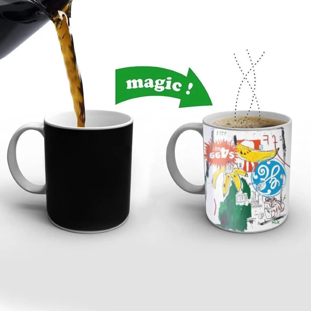 

J-Jean-M-Michel Graffiti Classic Anime New Creative Color Changing Mug Ceramic Coffee Milk Tea Cup Gifts Free shipping