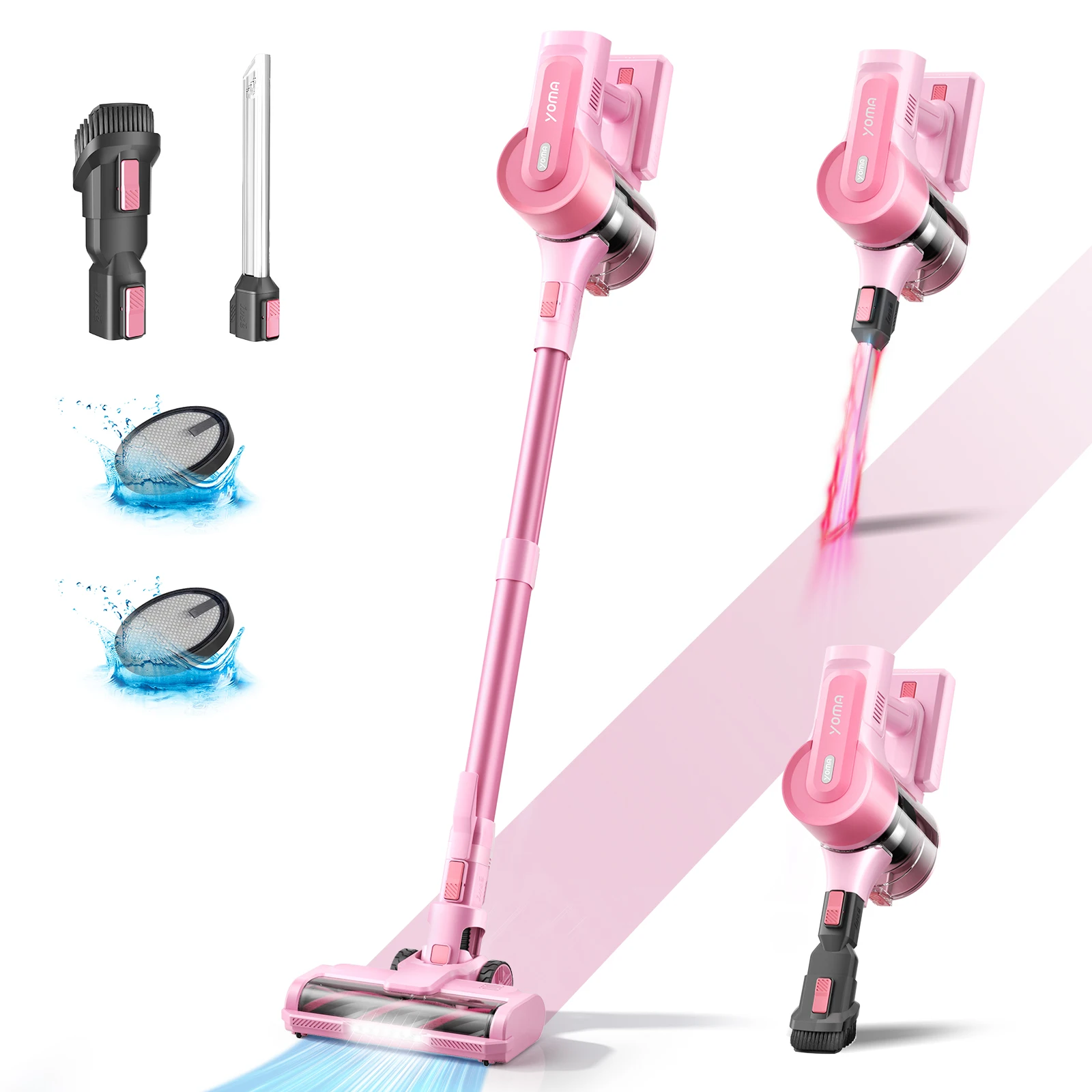 Aspirador sem fio YOMA S11 PRO, 350W, 30KPA, Vacuum para pêlos de estimação, piso duro, rosa