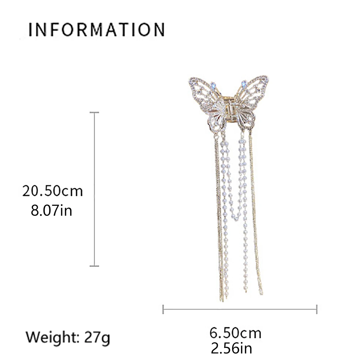 Super Fairy Butterfly Tassel Clip Hollow Pearl Rhinestone Hair Clamp Back Of The Head Shark Clip Temperament Headgear Gifts image 6