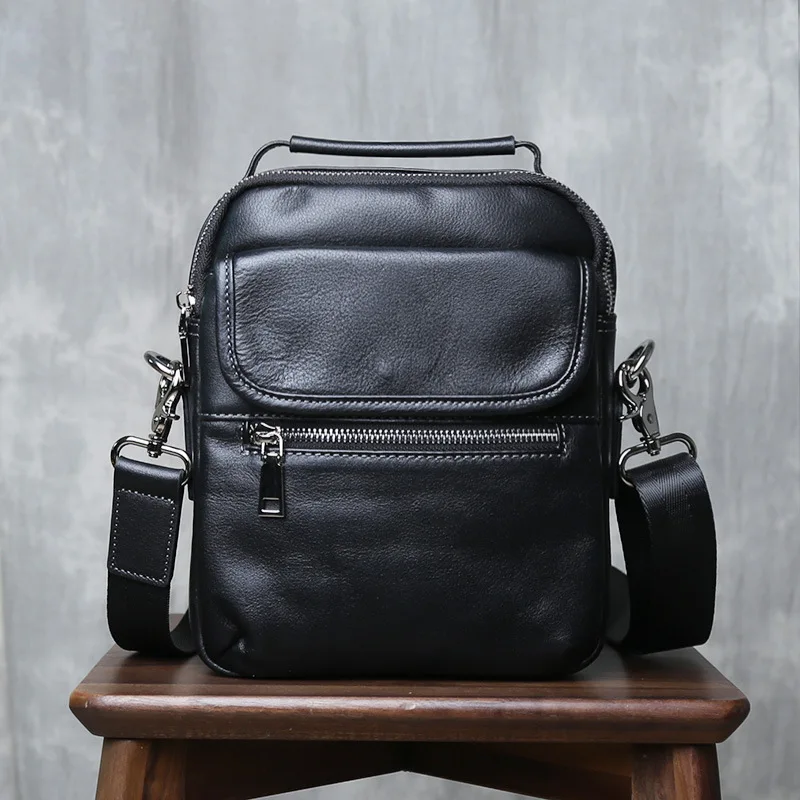 

Mens Premium Top Grain Cowhide Crossbody Bag Multi-Pocket Slim Phone Holder Shoulder Bag Anti-Theft Business