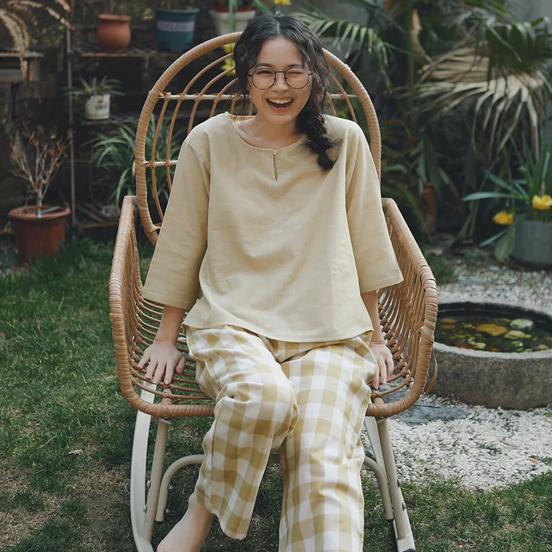 

Женский комплект для сна из чистого хлопка, повседневная домашняя одежда без рукавов, большие размеры, для весны и осени, удобный, дышащий