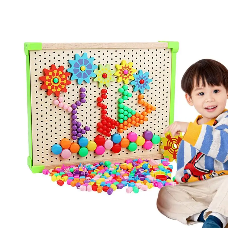 Mosaic Pegboard Toy Funny Building Bricks Pegboard Jigsaw Puzzle Develop Imagination Pre-Kindergarten Fine Motor Skills Toys For