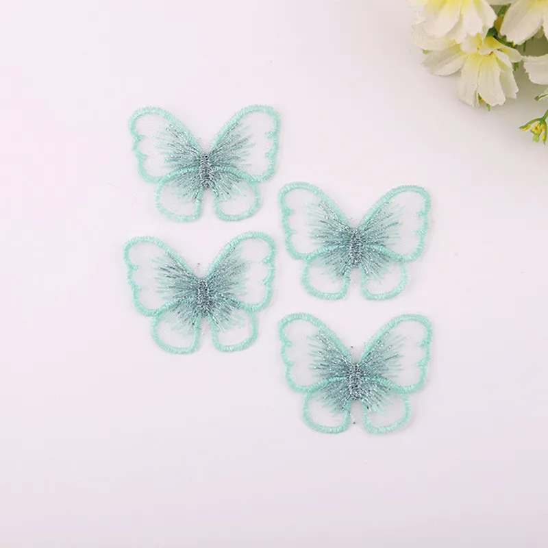 30 Uds./lote parche bordado de encaje de tela de mariposa multicolor coser en poliéster DIY