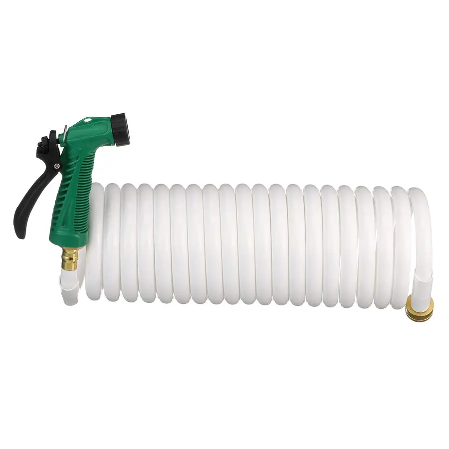 

Coiled Washdown Hose w Sprayer and Brass Fittings, 25 Ft., White