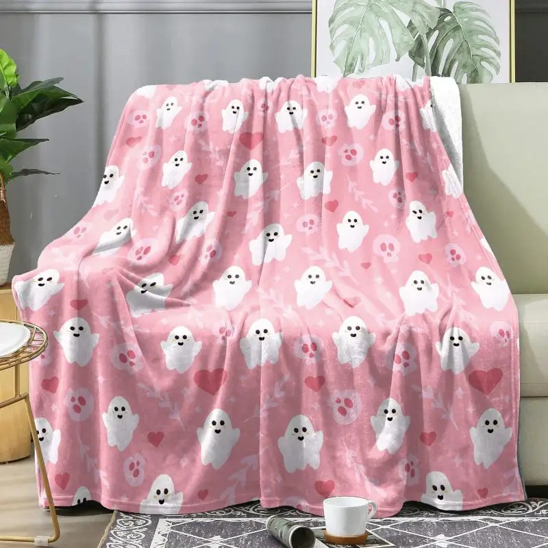 Halloween Rosa Nickerchen-Decke, Warme Weiche Flanell-Decke, Multifunktionale Dekorative Decken, Geschenke für die Feiertage – Detail 6