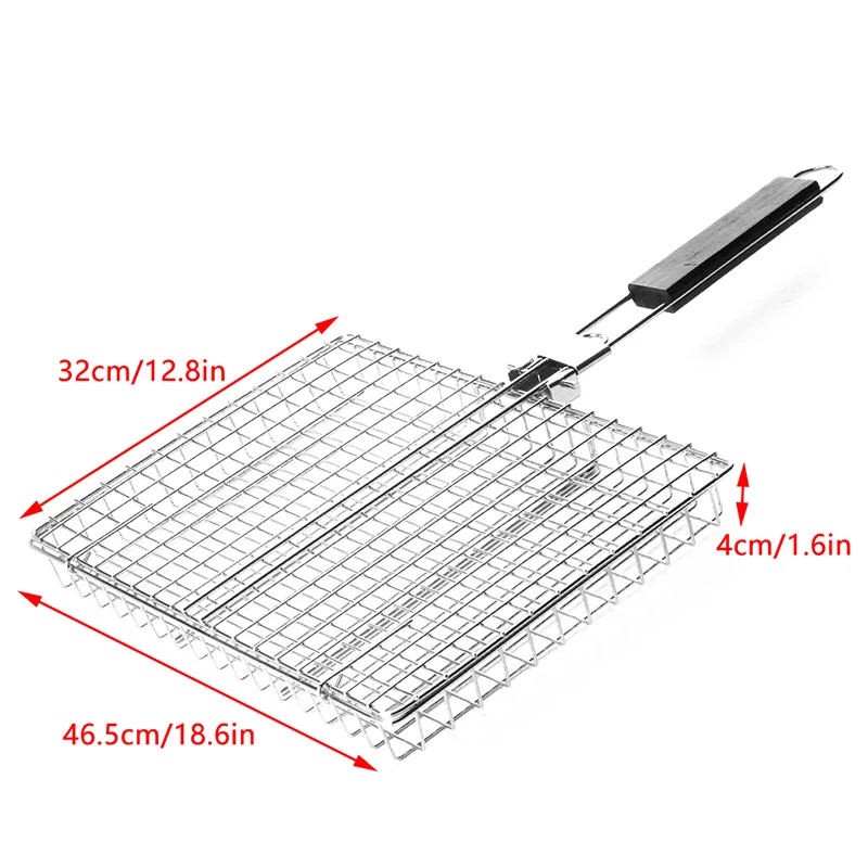 Pieghevole in acciaio inossidabile 304 per barbecue, rete antiaderente, cestino per grigliare, carne, bistecche di verdure, picnic, strumento per barbecue