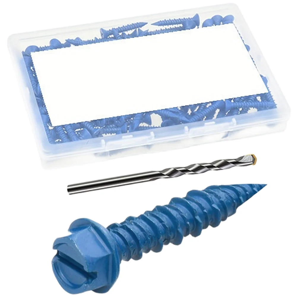 Efficient Hex Head Concrete Screw for Masonry Brick Cement Gypsum with Drill Bit and 5/16 Inch Socket Wrench Blue Carbon Steel