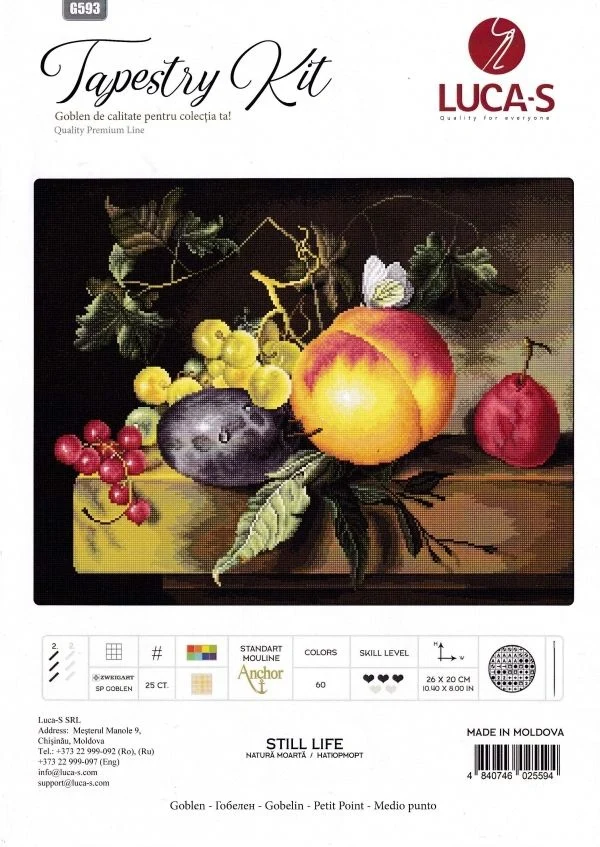 

Cross Stitch Ecological Cotton Thread Embroidery, Home Decoration, Hanging Painting Gift, Fruits on Table 57-46