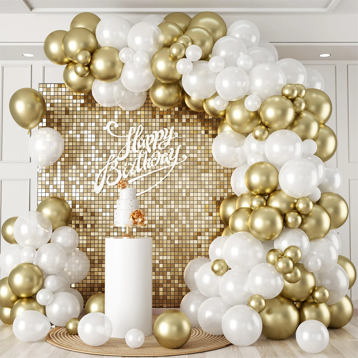 

Jobkoo Gold White Balloon Arch Kits Wedding Decorations for Home Birthday Party Anniversary Graduation Decoration Party Supplies