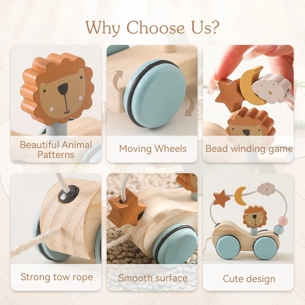 ألعاب مقطورة خشبية للأطفال من مونتيسوري متعددة الوظائف مكعبات بناء كرتونية ملونة لسحب السيارة لعبة الوالدين والطفل هدية للأطفال