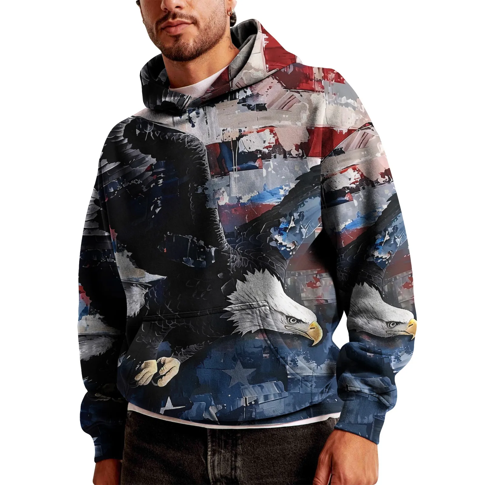 Harajuku Men's Hoodies USA Flag Graphic 3d Print Hooded Sweatshirts Street Fashion Independence Day Loose y2k Hoodie Men Clothin