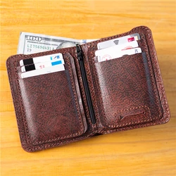 2024 Design Leather Wallet For Men Dropshiping Full Grain Leather Man Wallet Short Wallet Vintage Coin Purse Men Card Holder