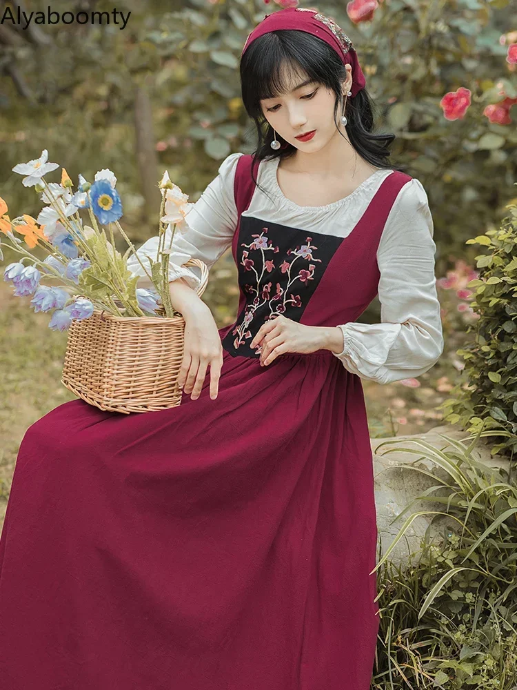 elegant cotton autumn dress Deep Green Cotton Tiered Maxi Dress, Belted Gown, Autumn Clothing, Bohemian Dress, Spring Long Dress, XS / Burgundy main image 0