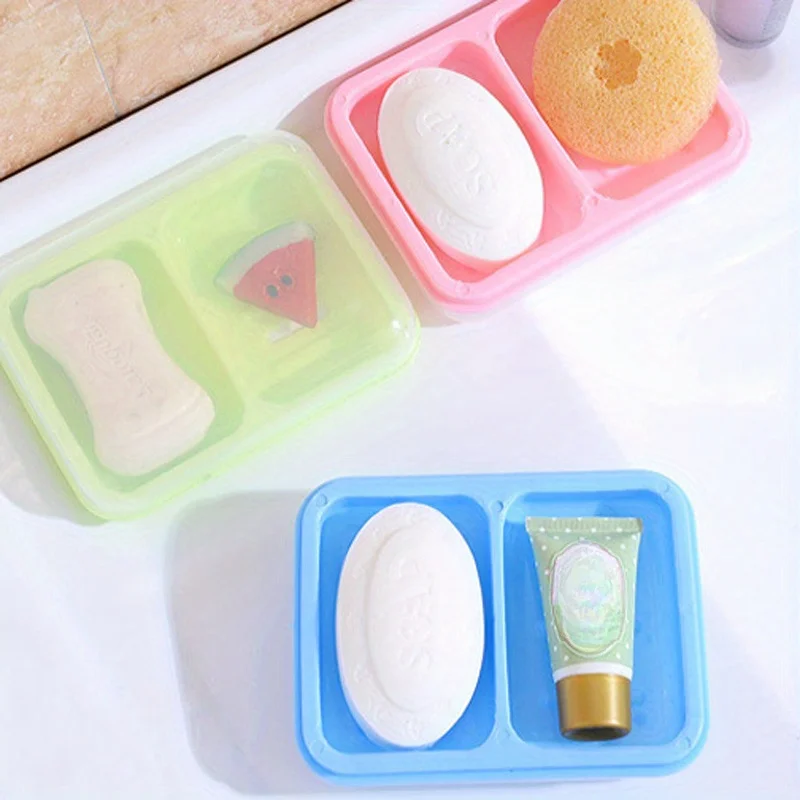 1 portasapone con scarico a doppio scomparto-questo portasapone in plastica con coperchio mantiene il sapone pulito e organizzato