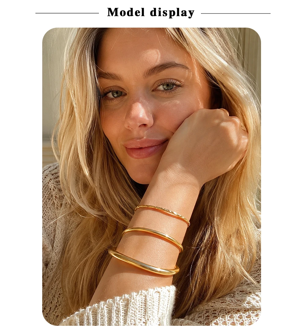 MamacitaSlay 316L Stainless Steel Stackable Hammered Textured Thin Smooth Bracelet 18K Gold Plated Waterproof Women Jewelry Gift