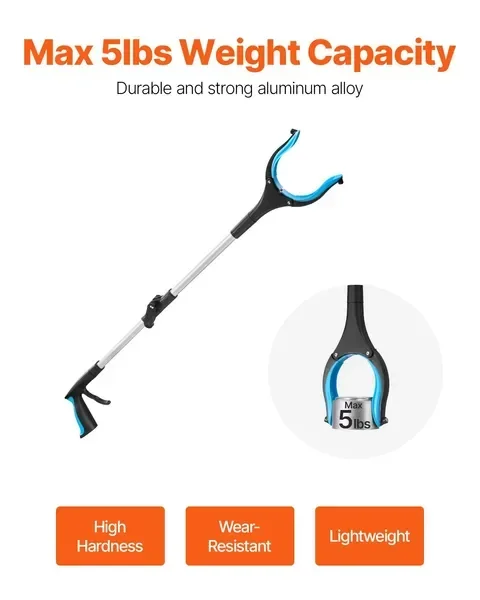 34' Foldable Reacher Tool, 2-Pack with 360° Rotating Jaw & Magnets
