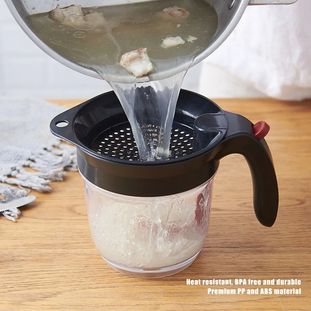 1000ml Fat Separator Heat Resistance with Bottom Release Gravy Separator Multifunction with Fine Mesh Filter Oil Strainer